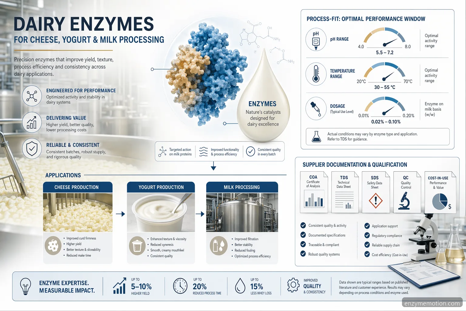 dairy enzymes for cheese, yogurt, and milk processing sourcing guide with applications, specs, QA, and cost checks